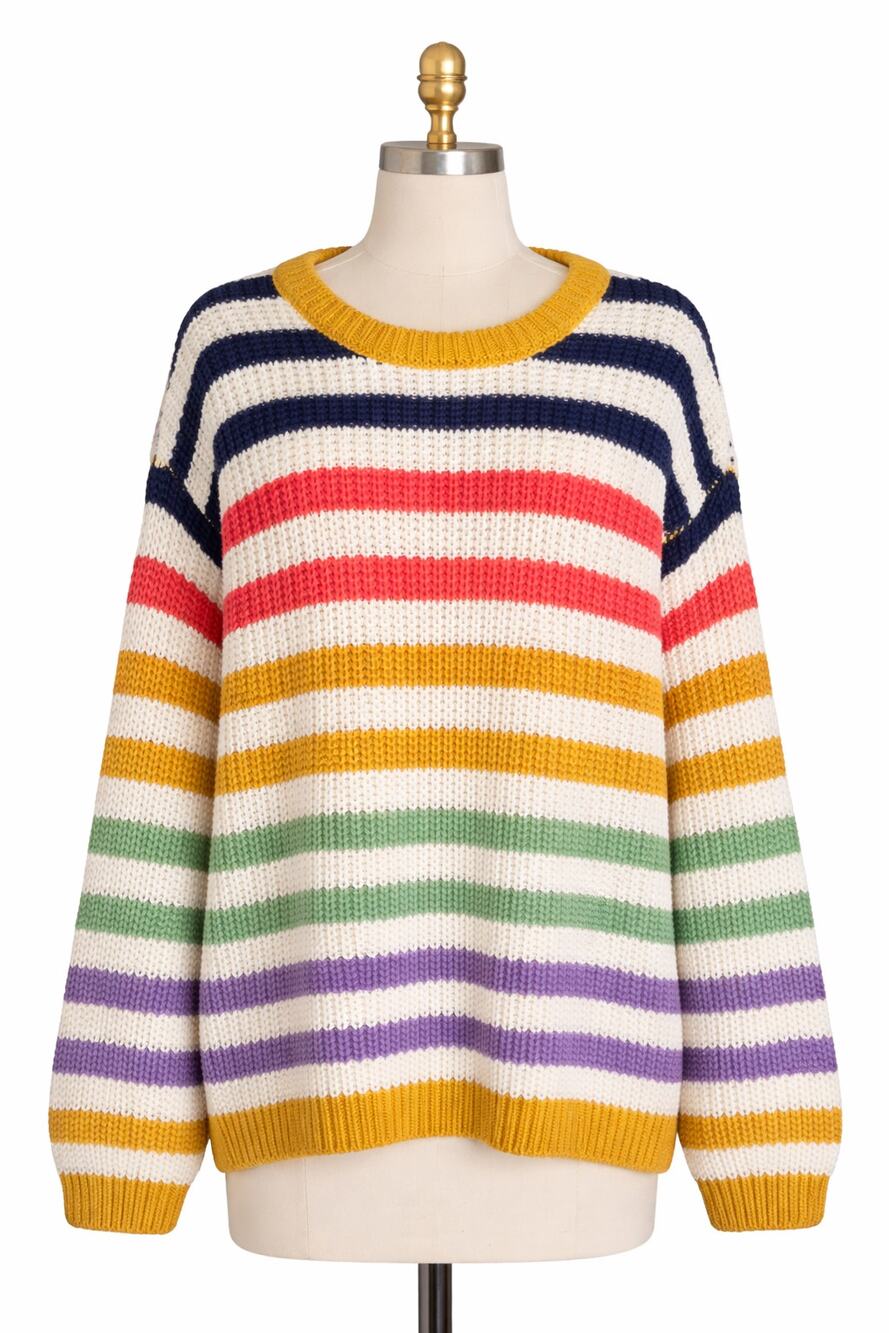 RO & DE Multicolor Striped Knit Sweater Oversized Cozy Pullover NWT